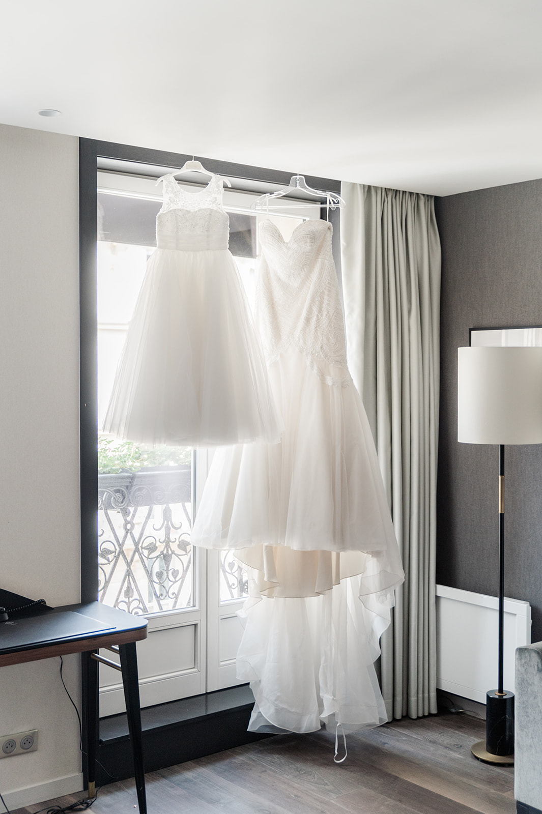 The gown hanged up in the room The gown hanged up in the room for a nice picture