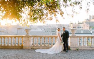 sunrise for the couple at the balcony above the capitol