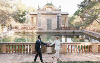 the little lake with the couple walking