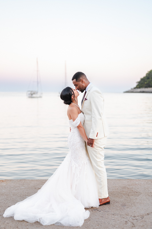 Sunset by the see on French riviera after the wedding ceremony