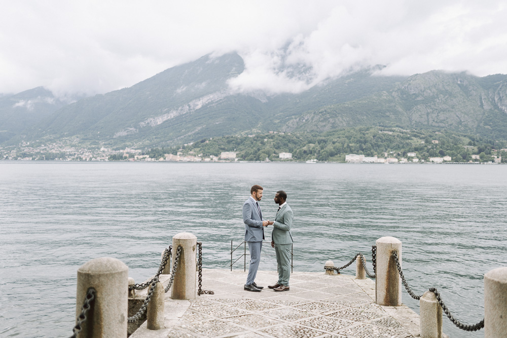 same sex elopement in lake como-170-044 The pier of the Villa Melzi d'eril over the lake