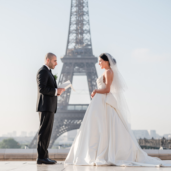 Eiffel Tower elopement-10-001 The couple during the elopement ceremony at Eiffel tower