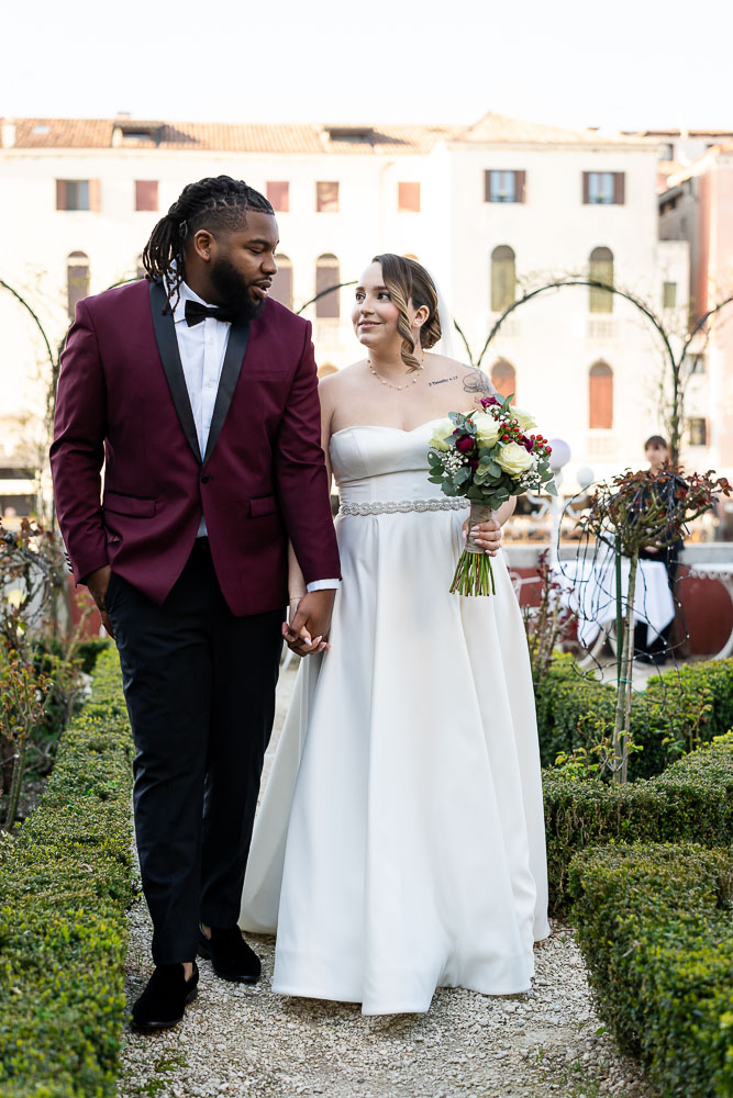 The couple after the wedding ceremony in private garden