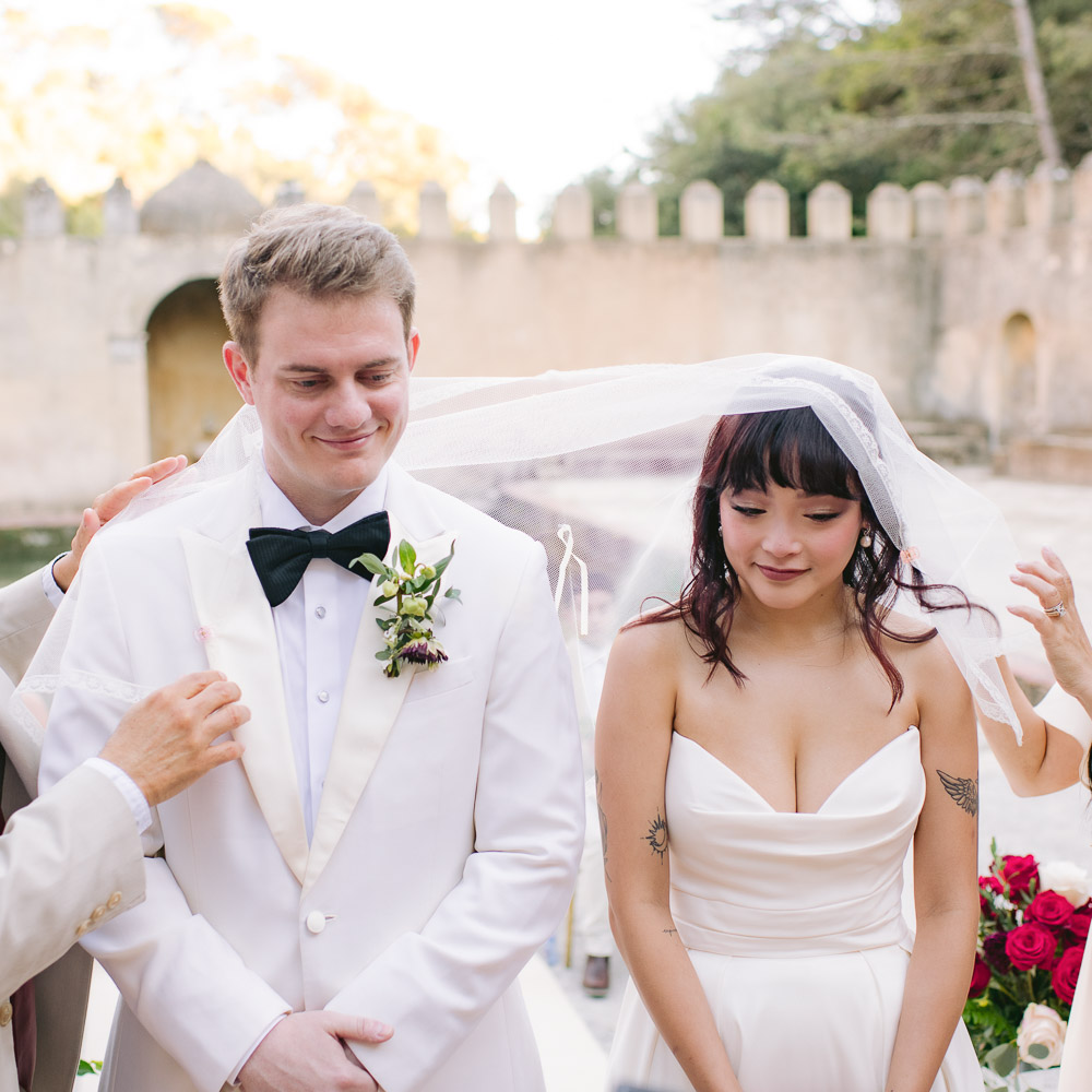 Sintra wedding ceremony in the castle – 001 The couple arriving at the ceremony for their wedding in Lisbon