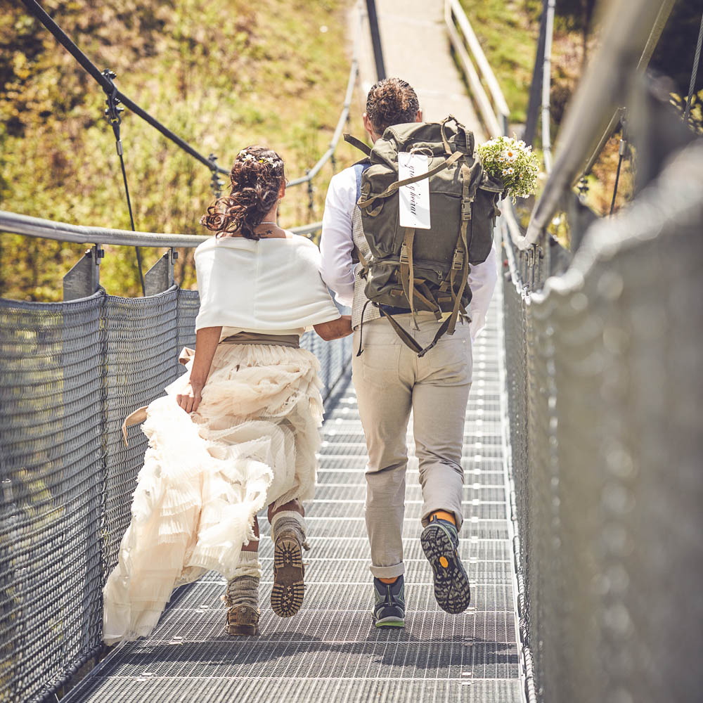 The couple goes for a rando after their wedding in Dolomites, Italy